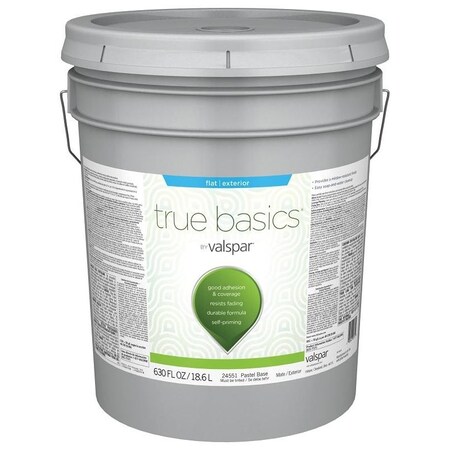 Valspar TRUE Basics 24550 Series Exterior Paint, Flat, Pastel Base, 5 gal 080.0024551.008